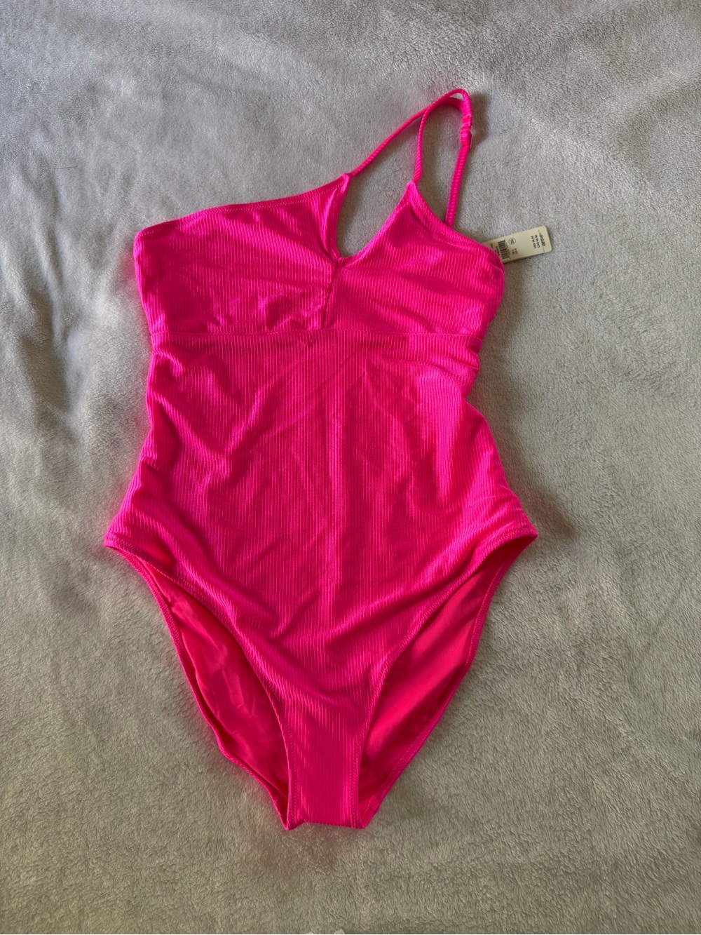 aerie Kids One-Piece Swimsuit in Hot Pink Ribbed Asymmetrical Strap